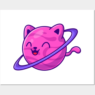 Cute Cat Planet Cartoon Posters and Art